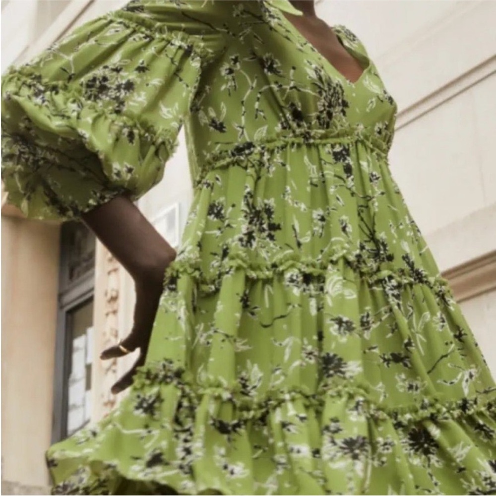 Cinq à Sept Green Floral Vicky Long Sleeve Mini Dress